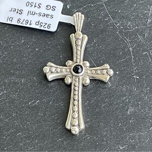 Sterling Silver 925 Cross Pendant with Black Onyx Stone